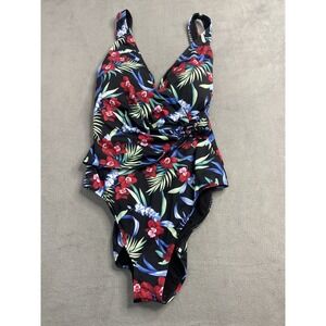 Tommy Bahama Swimsuit Womens 16 Black Floral Midnight Orchard Clara 1 Piece Wrap
